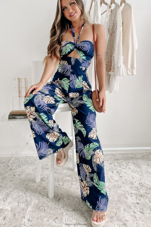 marine 'going with the flow' jumpsuit met halterhals en tropische print NanaMacs HPTT2550