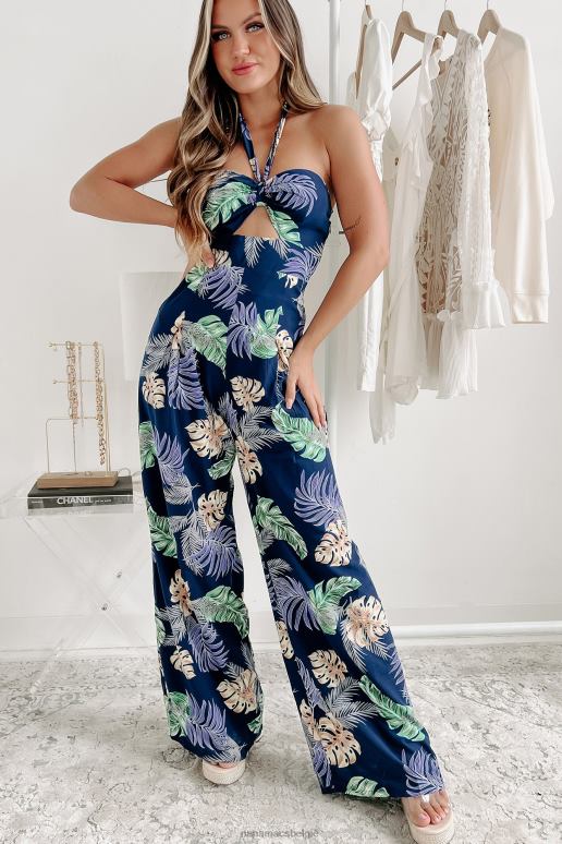 marine 'going with the flow' jumpsuit met halterhals en tropische print NanaMacs HPTT2550