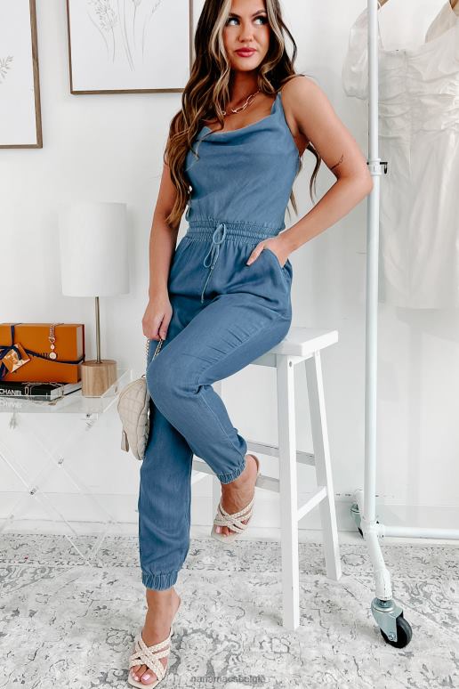 medium vergeet je problemen denim jumpsuit met gedrapeerde hals NanaMacs HPTT2604