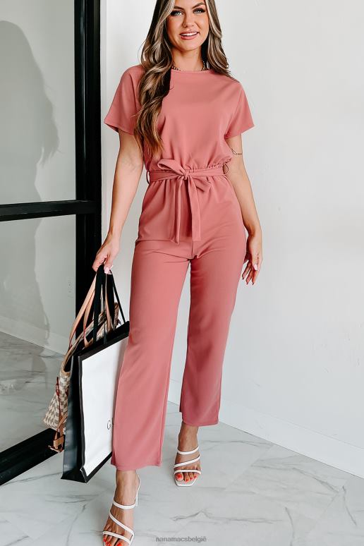 palissander Taken voltooien Jumpsuit met korte mouwen en gestrikte taille NanaMacs HPTT2531