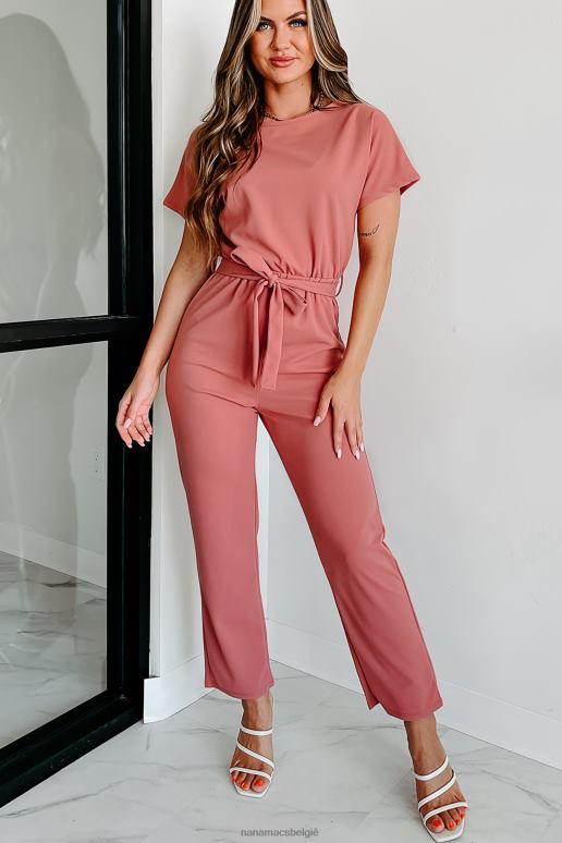 palissander Taken voltooien Jumpsuit met korte mouwen en gestrikte taille NanaMacs HPTT2531