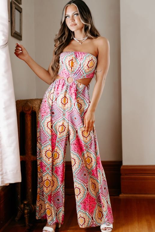 roze multi levendige love strapless jumpsuit met wijde pijpen NanaMacs HPTT2635
