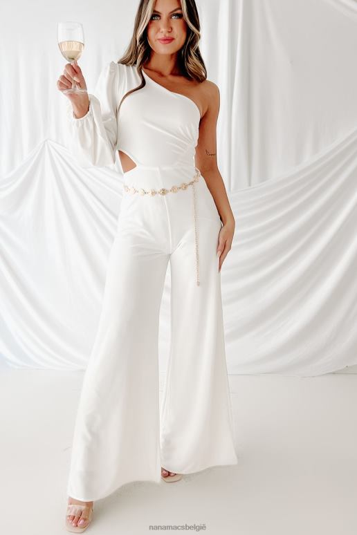 wit darling presence jumpsuit met één schouderriem en wijde pijpen NanaMacs HPTT2573