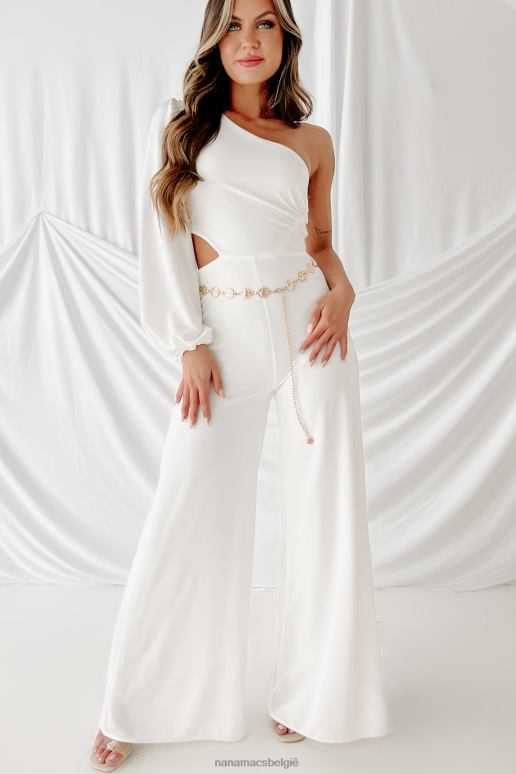 wit darling presence jumpsuit met één schouderriem en wijde pijpen NanaMacs HPTT2573