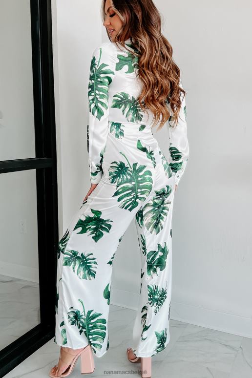 wit/groen tropisch you had me at aloha jumpsuit met tropische print en gestrikte voorkant NanaMacs HPTT2565
