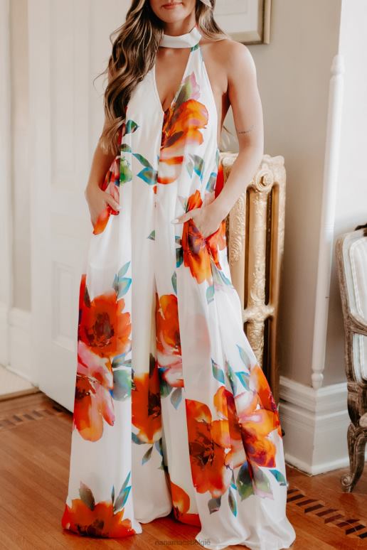 wit op zoek naar complimenten gebloemde jumpsuit met wijde pijpen NanaMacs HPTT2678