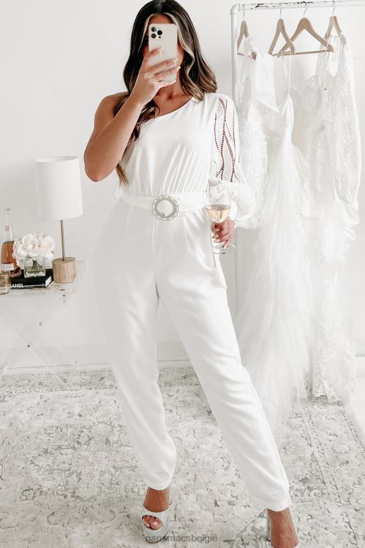 wit turn back time gehaakte jumpsuit met één schouderriem NanaMacs HPTT2571
