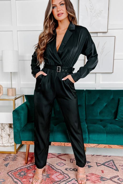 zwart gewisselde blikken jumpsuit met riem en lange mouwen NanaMacs HPTT2644