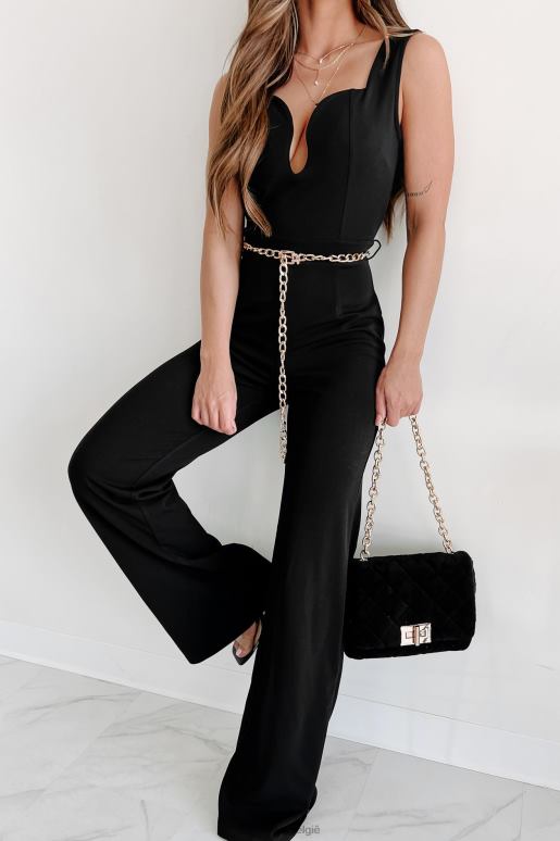 zwart opvallende jumpsuit met wijde pijpen en riem NanaMacs HPTT2608