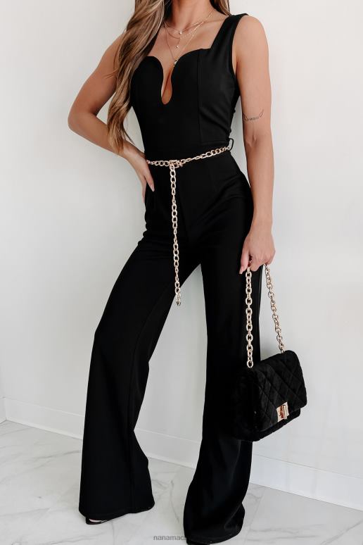 zwart opvallende jumpsuit met wijde pijpen en riem NanaMacs HPTT2608