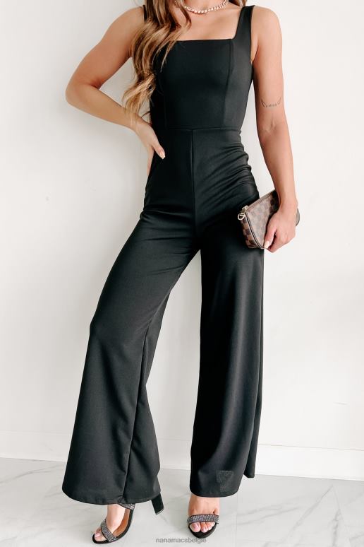 zwart waar te gaan jumpsuit met vierkante hals en wijde pijpen NanaMacs HPTT2577