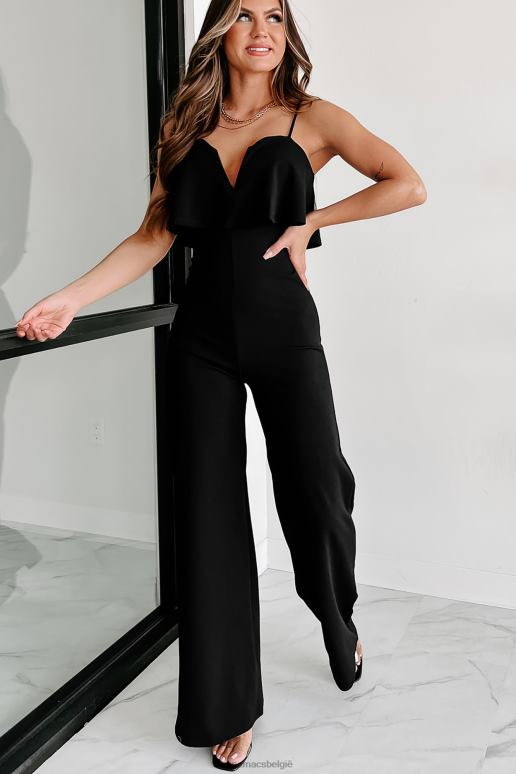 zwart ze is een flirt ruche gedetailleerde jumpsuit met wijde pijpen NanaMacs HPTT2596