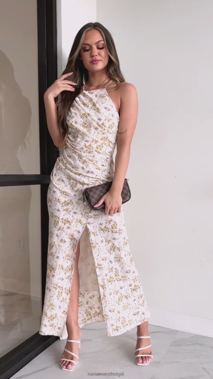 beige je lieverd gebloemde maxi-jurk met halternek NanaMacs HPTT2383