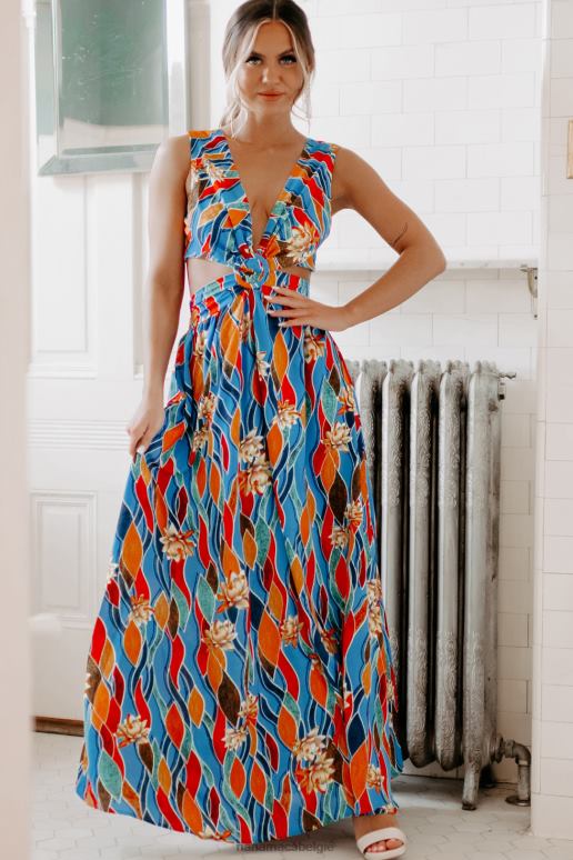 blauw Islands away maxi-jurk met tropische print en uitsnijding NanaMacs HPTT2389