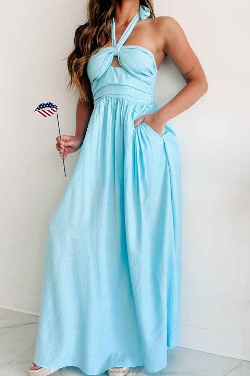 blauw dol op je maxi-jurk met halternek NanaMacs HPTT2343