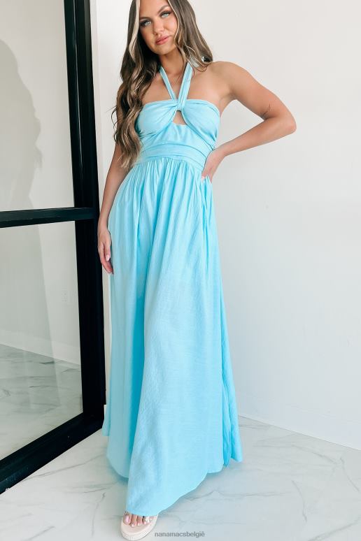blauw dol op je maxi-jurk met halternek NanaMacs HPTT2343