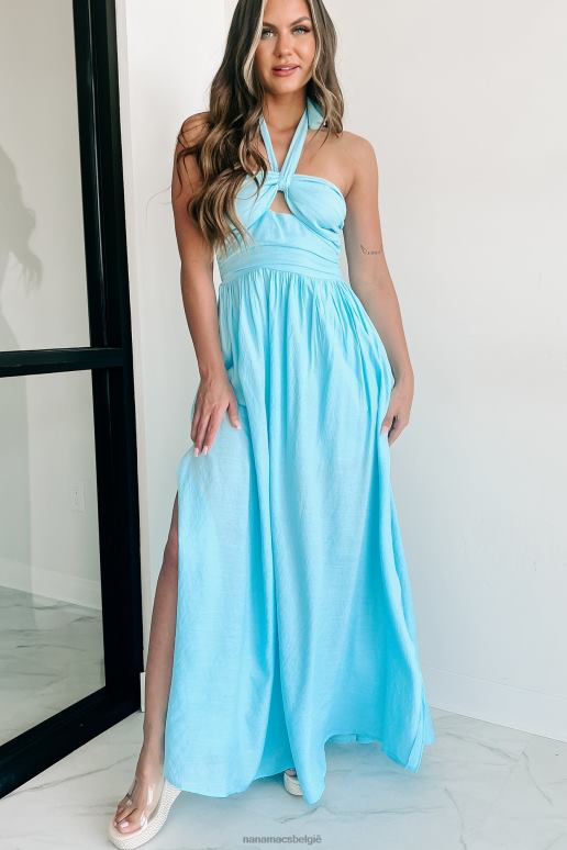 blauw dol op je maxi-jurk met halternek NanaMacs HPTT2343