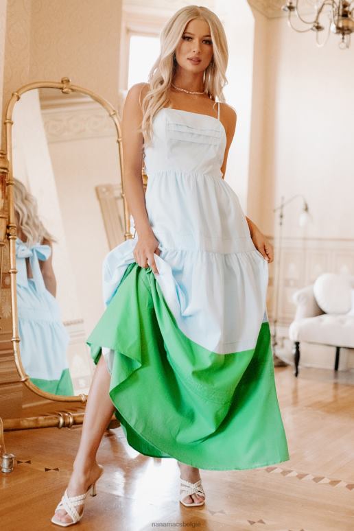 blauw echte smiles maxi-jurk met kleurvlakken NanaMacs HPTT2418