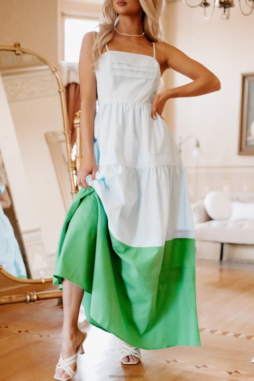 blauw echte smiles maxi-jurk met kleurvlakken NanaMacs HPTT2418