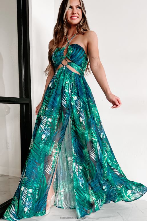 blauw groen fantastisch in fiji tropische print maxi-jurk NanaMacs HPTT2416