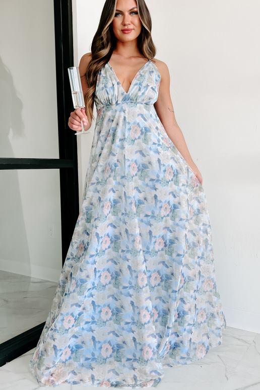 blauw is het echte gebloemde maxi-jurk NanaMacs HPTT2347