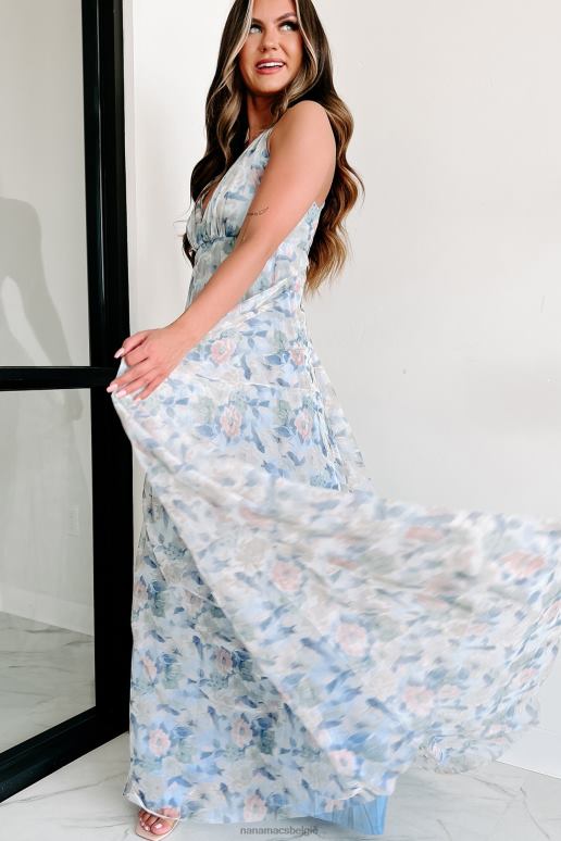 blauw is het echte gebloemde maxi-jurk NanaMacs HPTT2347