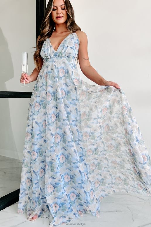 blauw is het echte gebloemde maxi-jurk NanaMacs HPTT2347