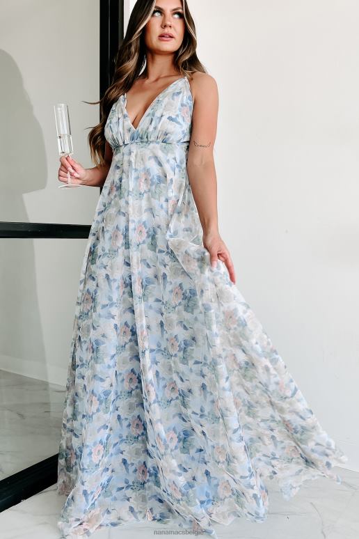 blauw is het echte gebloemde maxi-jurk NanaMacs HPTT2347