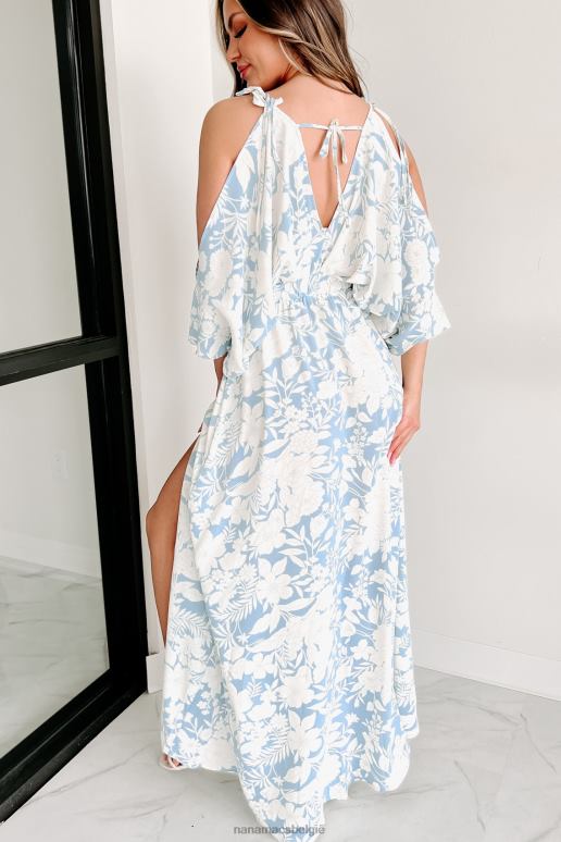 ivoor/leiblauw die zen-gevoel koude schouder gebloemde maxi-jurk NanaMacs HPTT2342
