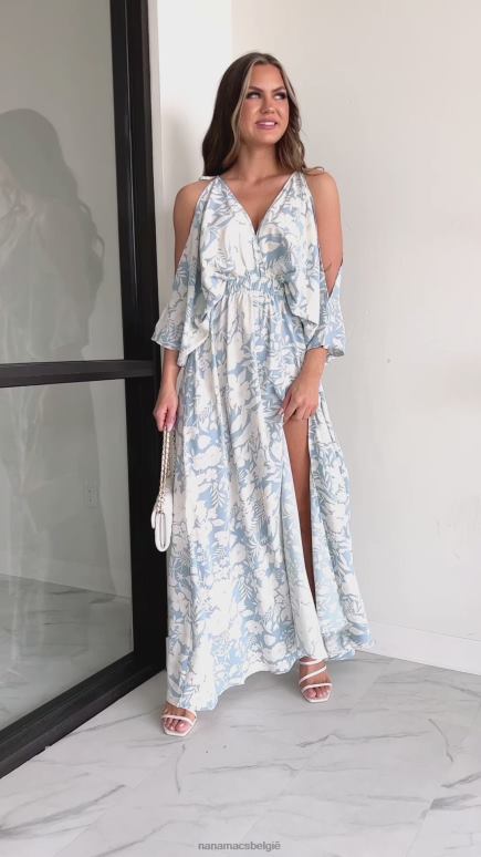ivoor/leiblauw die zen-gevoel koude schouder gebloemde maxi-jurk NanaMacs HPTT2342
