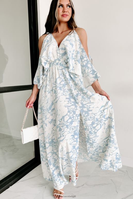 ivoor/leiblauw die zen-gevoel koude schouder gebloemde maxi-jurk NanaMacs HPTT2342