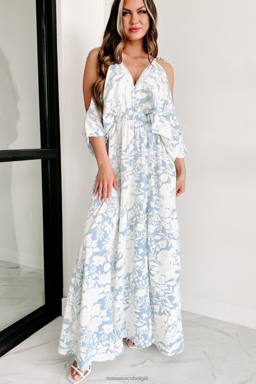 ivoor/leiblauw die zen-gevoel koude schouder gebloemde maxi-jurk NanaMacs HPTT2342
