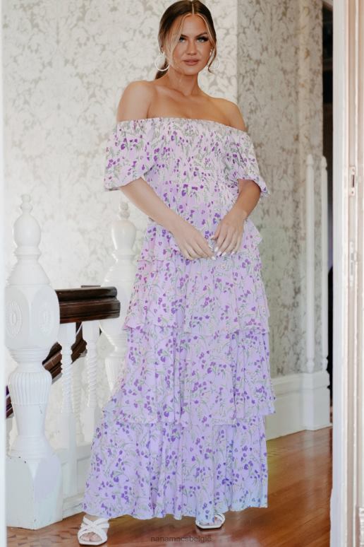 lavendel chique in maxi-jurk met gelaagde bloemen van charlottesville NanaMacs HPTT2417
