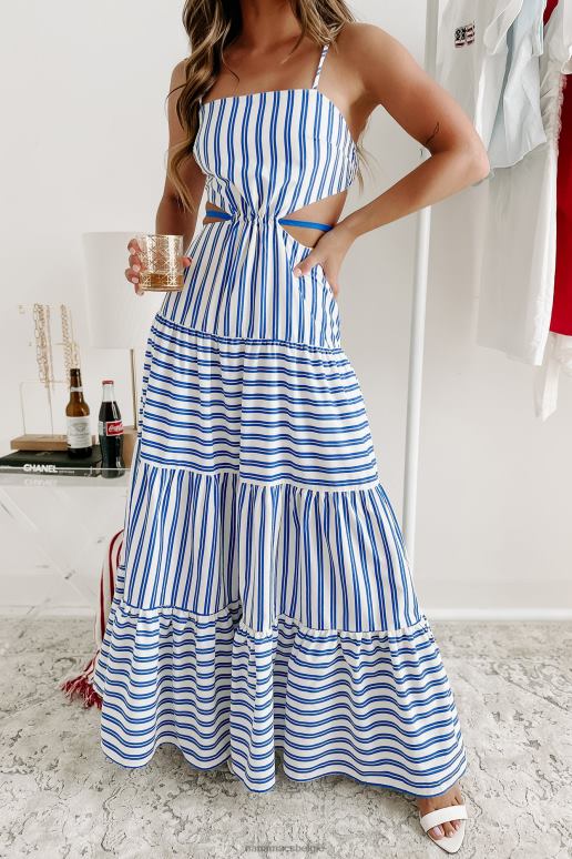 marine Gestreepte uitgesneden maxi-jurk voor iedereen NanaMacs HPTT2345