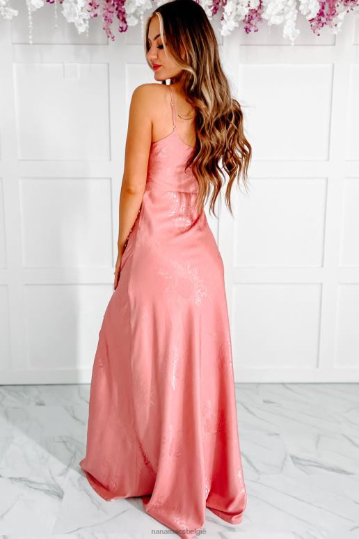 mauve ongeëvenaarde schoonheid metallic maxi-jurk met gedrapeerde halslijn NanaMacs HPTT2409