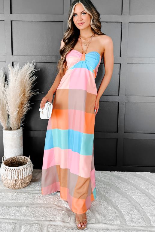 multi Gisella halter maxi-jurk met vierkant patroon NanaMacs HPTT2427