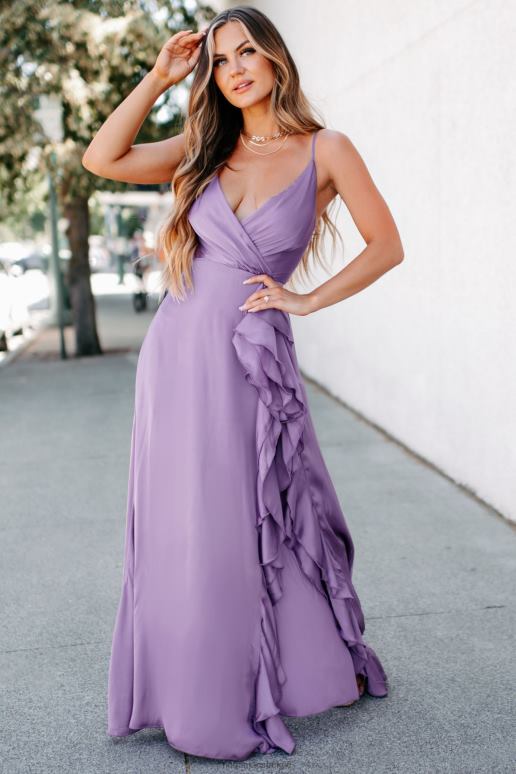 paars adembenemende maxi-jurk met ruches NanaMacs HPTT2423