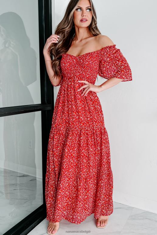 rood altijd zoete bloemen gesmokte maxi-jurk NanaMacs HPTT2405
