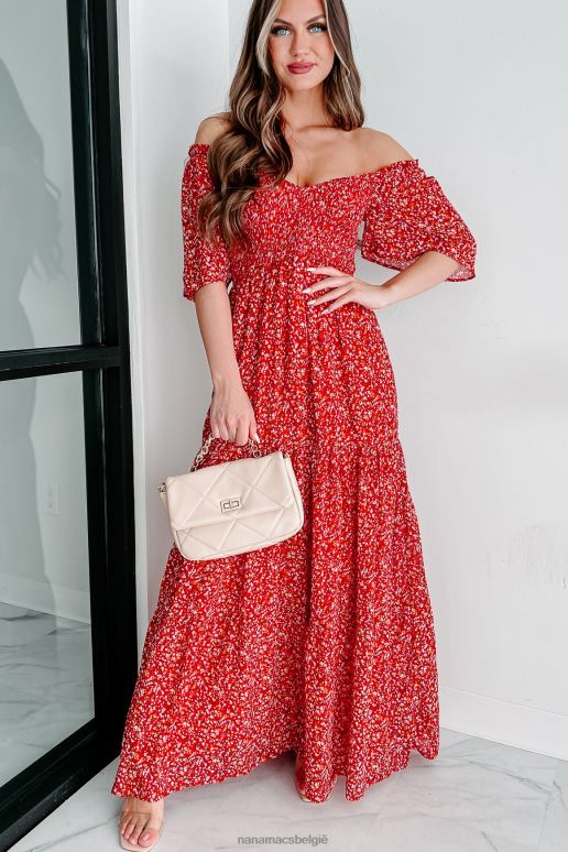 rood altijd zoete bloemen gesmokte maxi-jurk NanaMacs HPTT2405