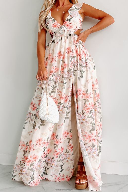 room als laatste binnengekomen gebloemde maxi-jurk met veters NanaMacs HPTT2317