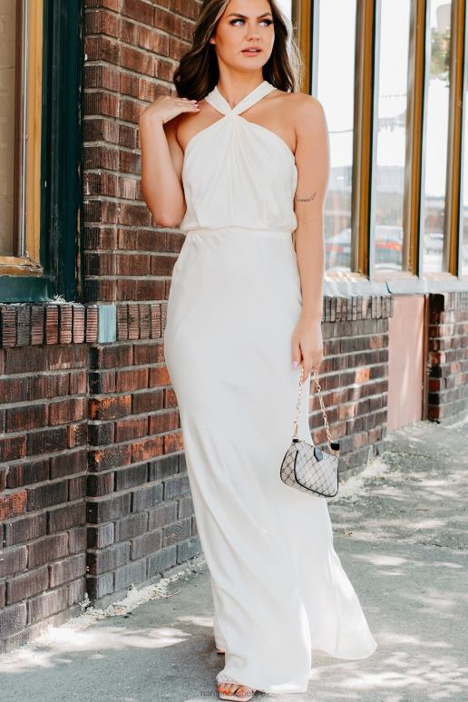 room feesttijd satijnen halter maxi-jurk NanaMacs HPTT2327