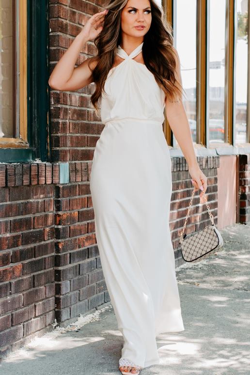 room feesttijd satijnen halter maxi-jurk NanaMacs HPTT2327