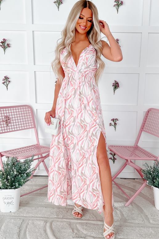 roze multi leuke maar flirterige maxi-jurk met gekruiste rug NanaMacs HPTT2407