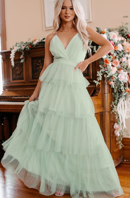 salie groen Faith Trust pixie dust glitter mesh gelaagde maxi-jurk NanaMacs HPTT2392