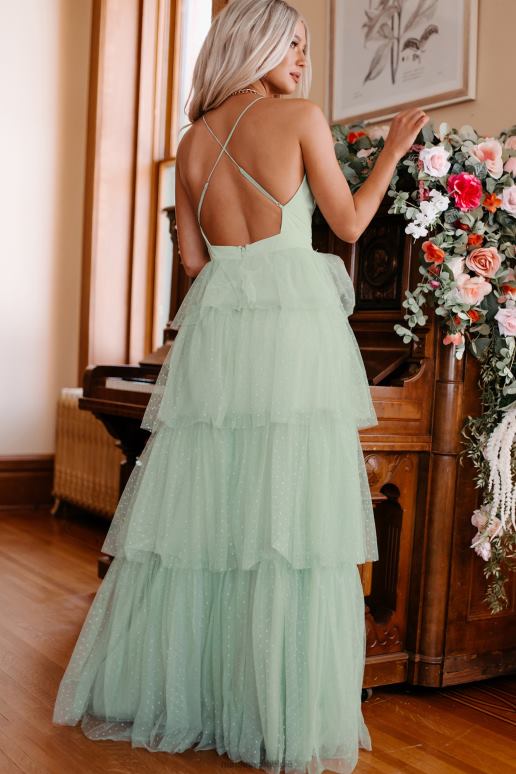 salie groen Faith Trust pixie dust glitter mesh gelaagde maxi-jurk NanaMacs HPTT2392