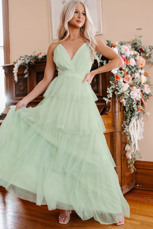 salie groen Faith Trust pixie dust glitter mesh gelaagde maxi-jurk NanaMacs HPTT2392