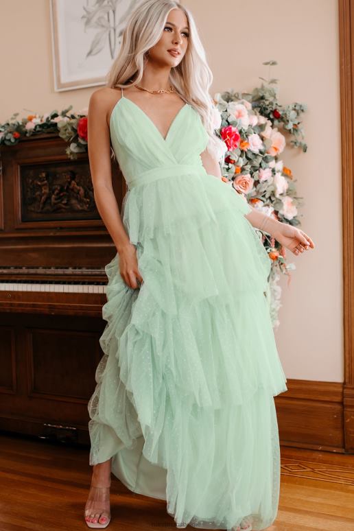 salie groen Faith Trust pixie dust glitter mesh gelaagde maxi-jurk NanaMacs HPTT2392