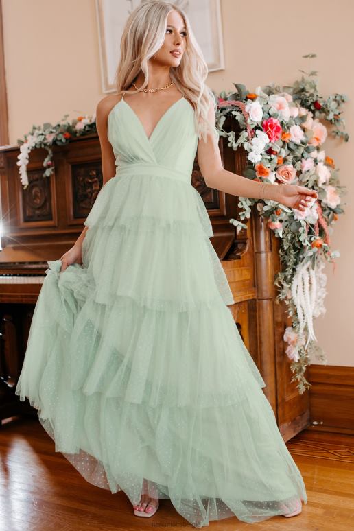 salie groen Faith Trust pixie dust glitter mesh gelaagde maxi-jurk NanaMacs HPTT2392