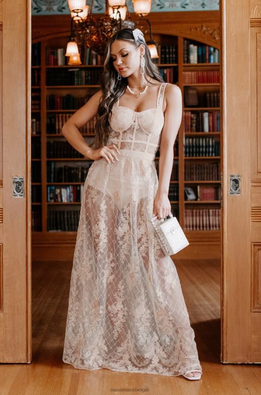 vintage taupe rule the runway short gevoerde barokke kanten maxi-jurk NanaMacs HPTT2399