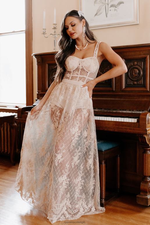 vintage taupe rule the runway short gevoerde barokke kanten maxi-jurk NanaMacs HPTT2399